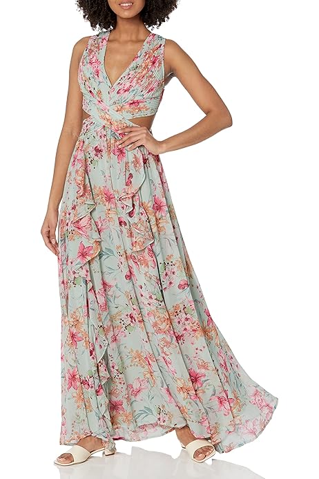 V-Neck Pleated Cut-Out Ruffle - ASTR The Label