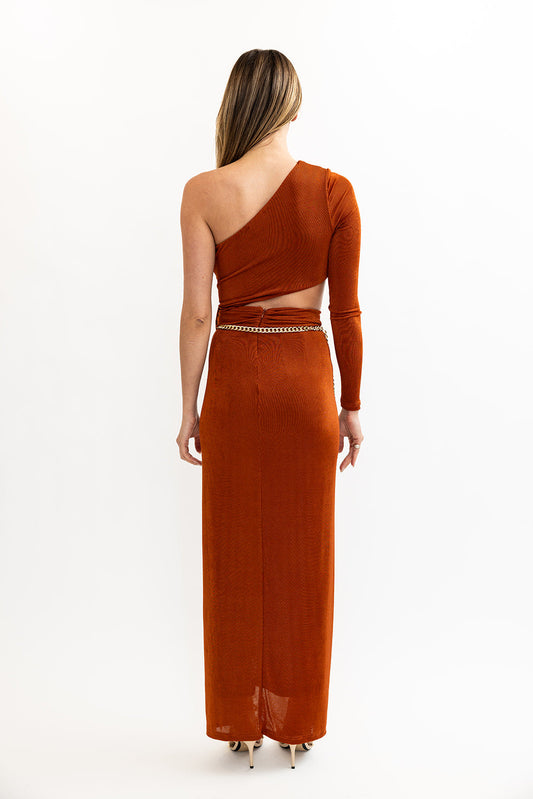 One Shoulder Cutout dress with Belt- Ronny kobo