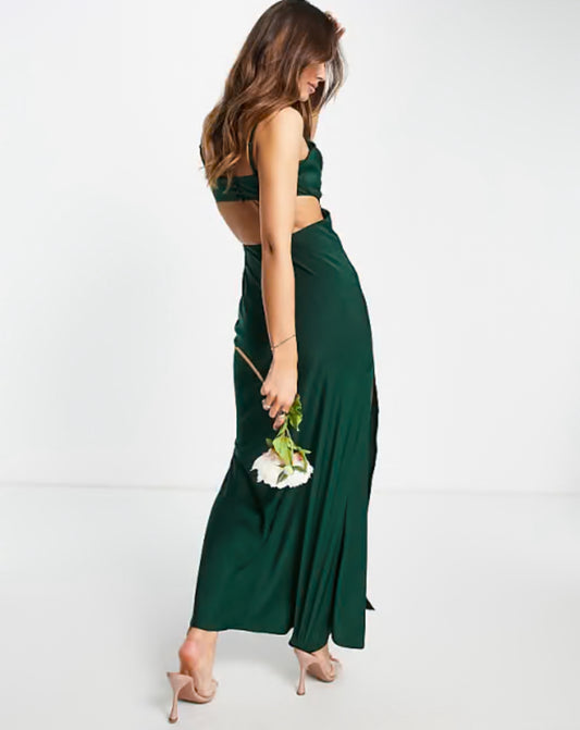 Satin Draped Neck Cut Out with Slit- ASOS