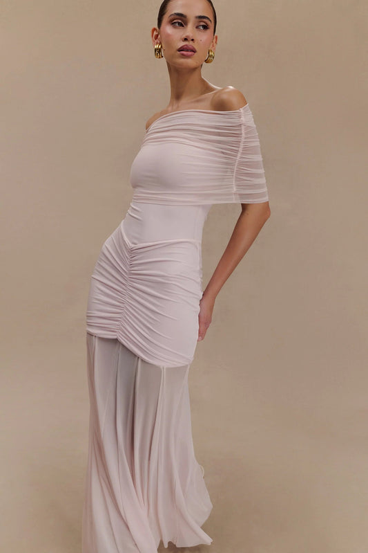 Strapless Ruched with Sheer Overlay - Meshki