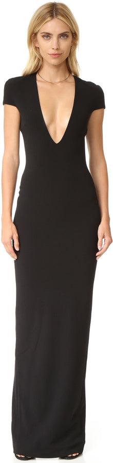 Deep V Black Gown- Solace London