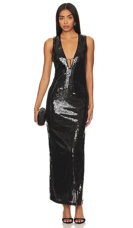 Sequin V-Neck with String- Runaway The Label