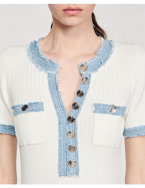 Denim Trim Short Sleeve Maxi- Sandro