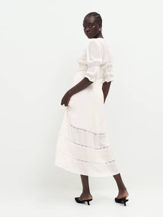 Lace Trimmed Low V Puff Sleeve - Reformation