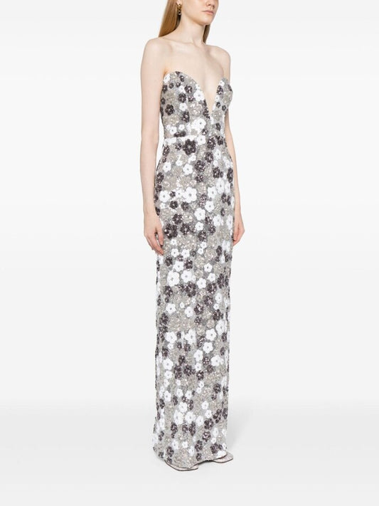 Floral Sequin Low V Gown- Marchesa Notte