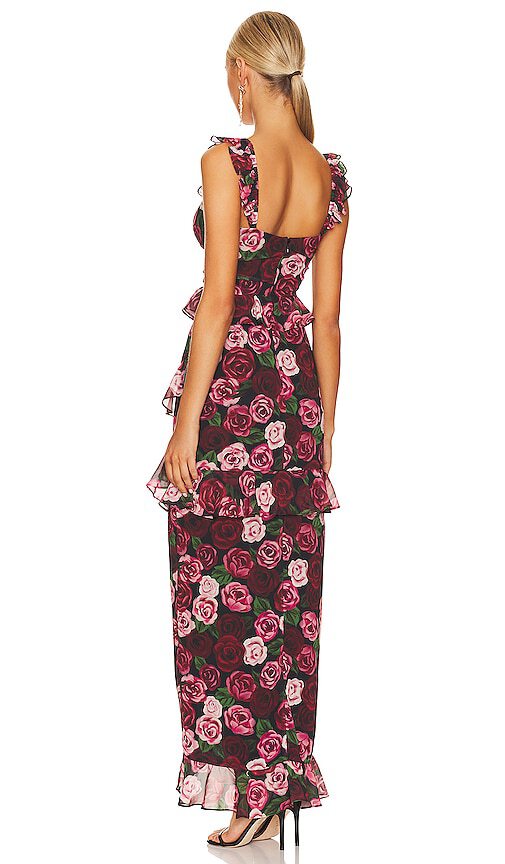 Rose Printed Ruffle Dress- Majorelle