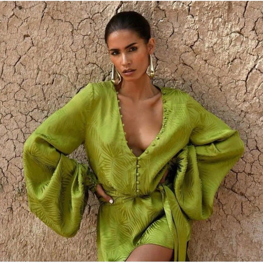 Long Balloon Sleeve V- Rat & Boa