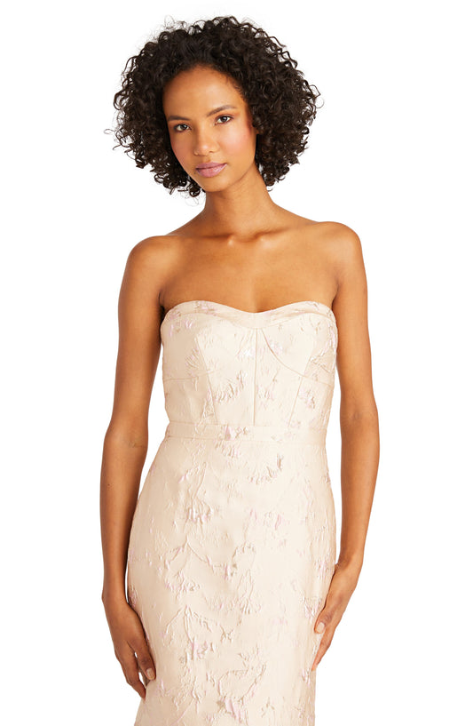 Jacquard Floral Tone on Tone Strapless- Monique Lhuillier