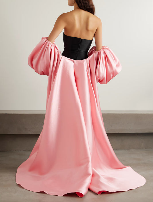 Strapless Satin & Puff Sleeve Cape- Solace London