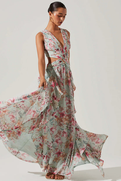 V-Neck Pleated Cut-Out Ruffle - ASTR The Label