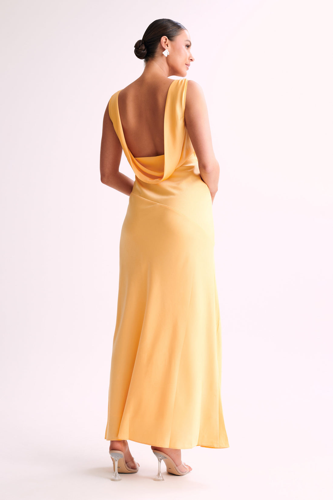 Lemon Satin Dress with Cowl Back- Meshki