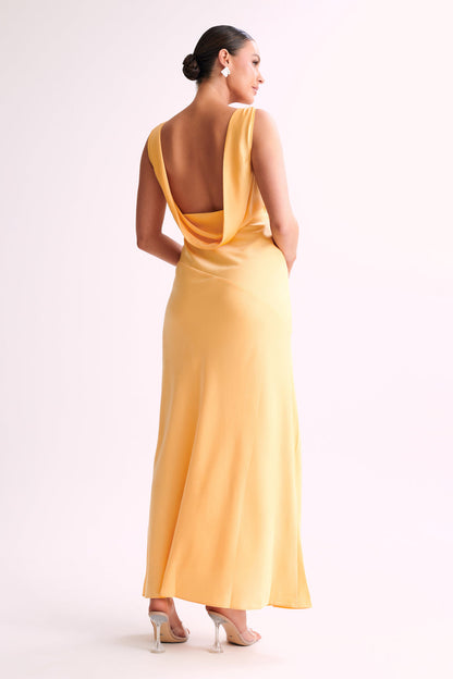Lemon Satin Dress with Cowl Back- Meshki