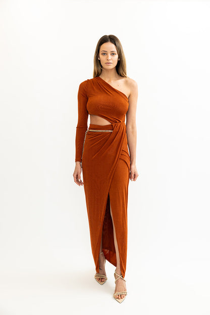One Shoulder Cutout dress with Belt- Ronny kobo