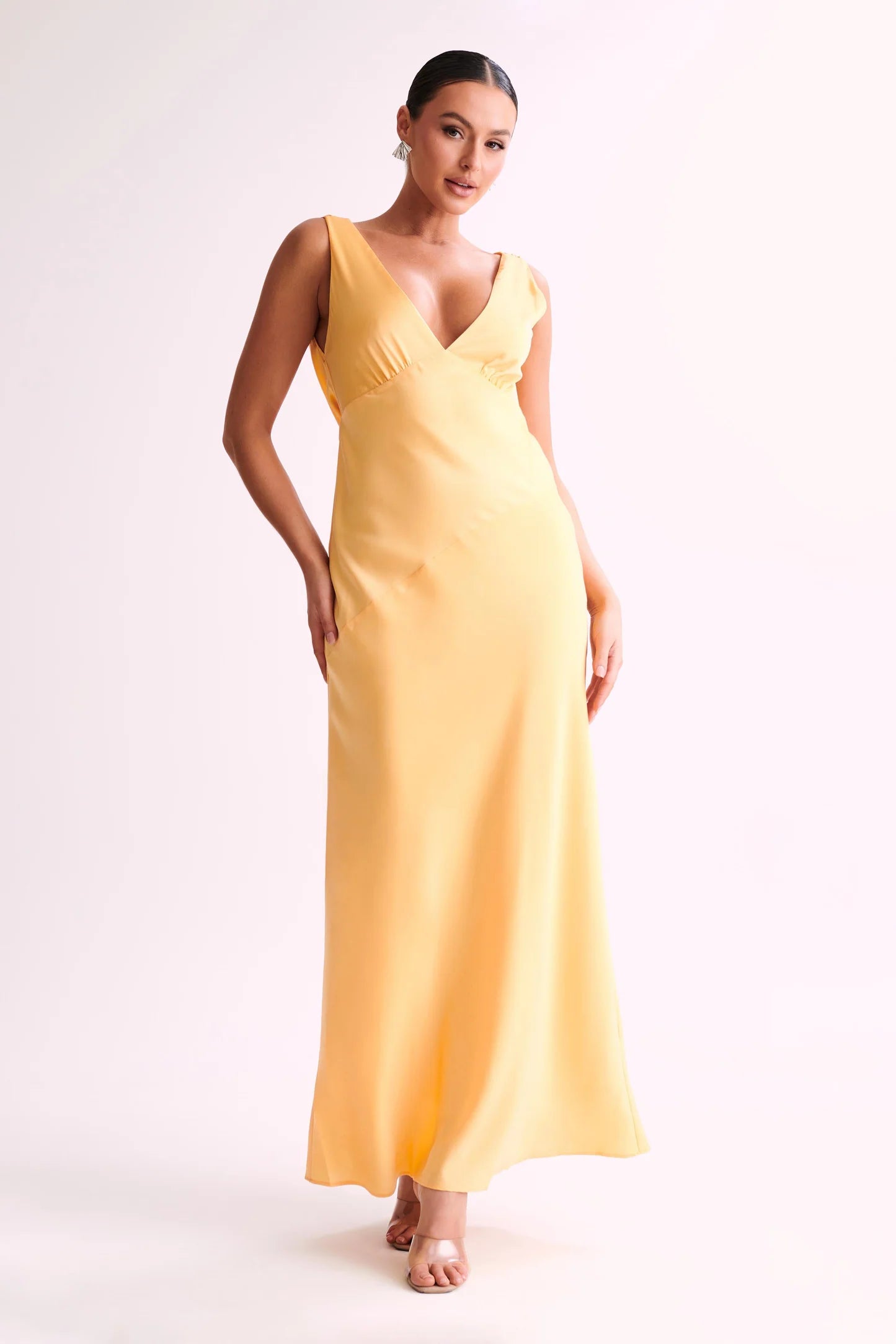 Lemon Satin Dress with Cowl Back- Meshki