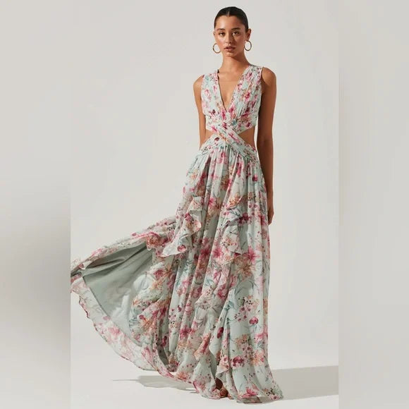 V-Neck Pleated Cut-Out Ruffle - ASTR The Label