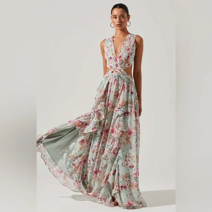 V-Neck Pleated Cut-Out Ruffle - ASTR The Label