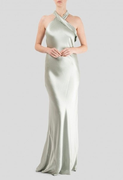 Satin Halterneck Gown- Galvan London