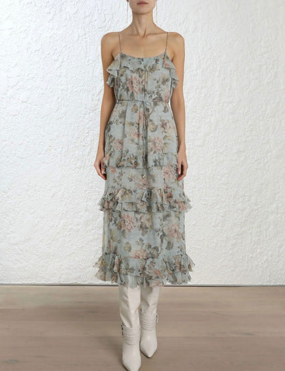 Floral Strappy Silk Ruffle- Zimmermann