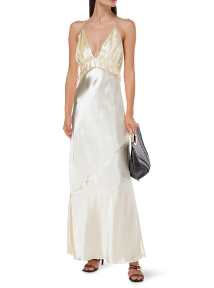 Ruched Deep V Neck Satin- Custom Made