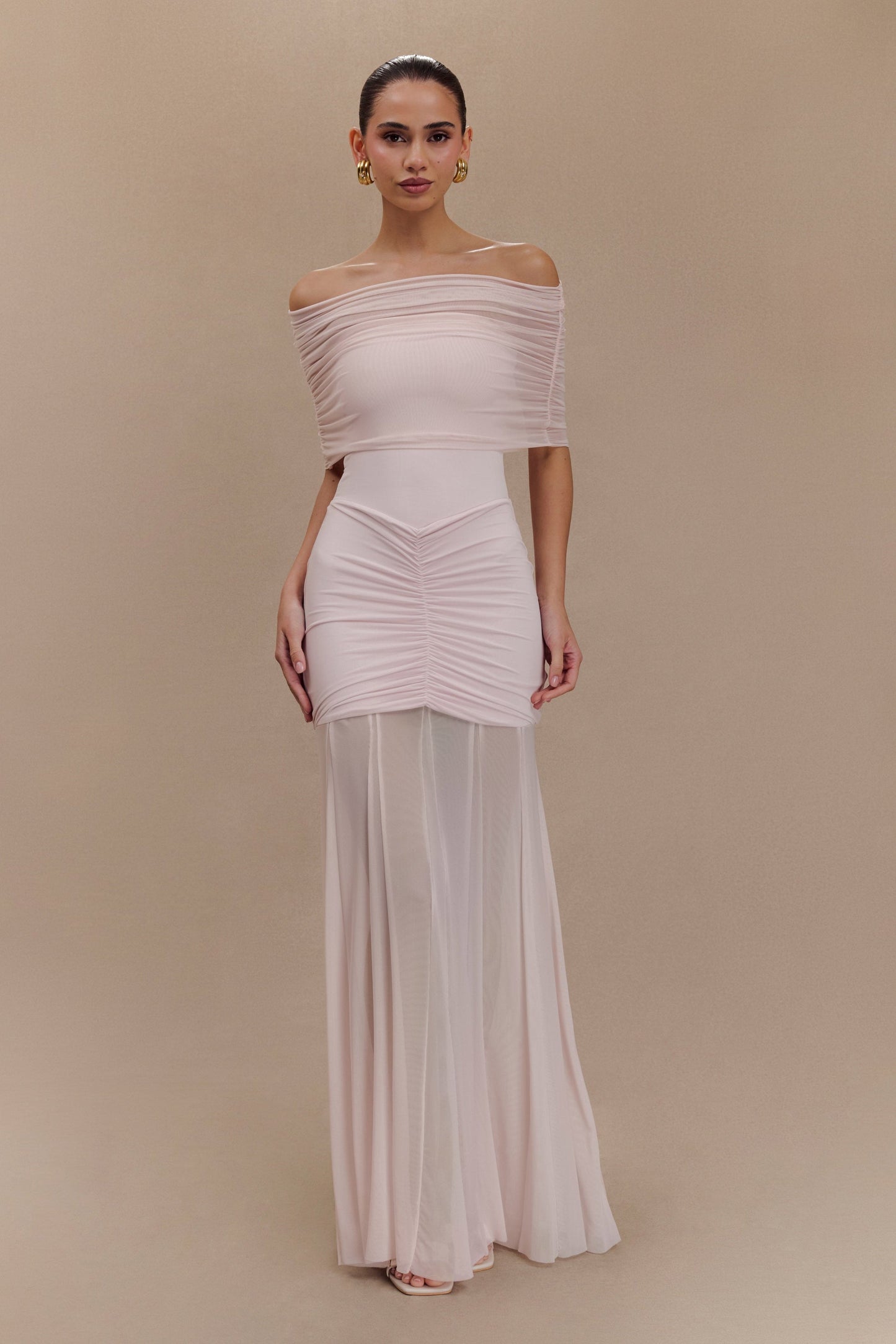 Strapless Ruched with Sheer Overlay - Meshki