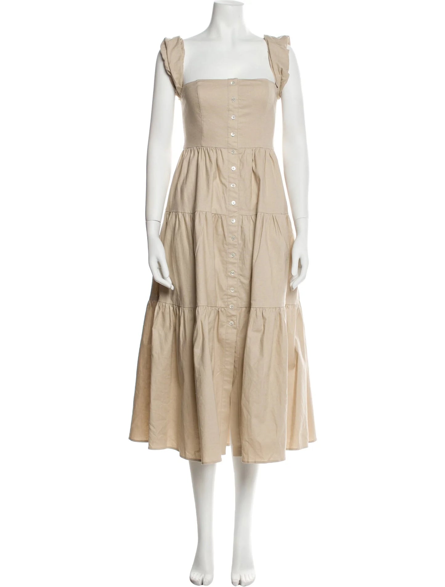 Off-the-Shoulder Tiered Linen Midi- Staud