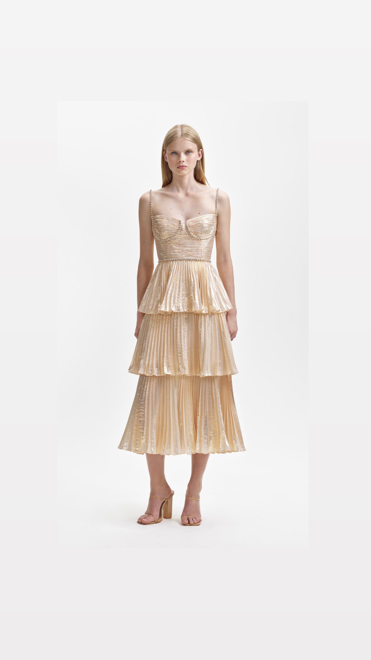 Tiered Gold Midi with Crystal Embellishments- Self Portrait