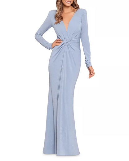 Metallic Knit Gown- Aqua