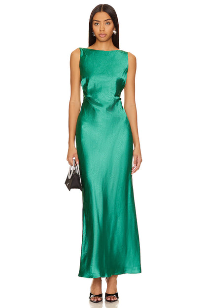 Satin High Neck Full Open Back with Draping- Runaway The Label