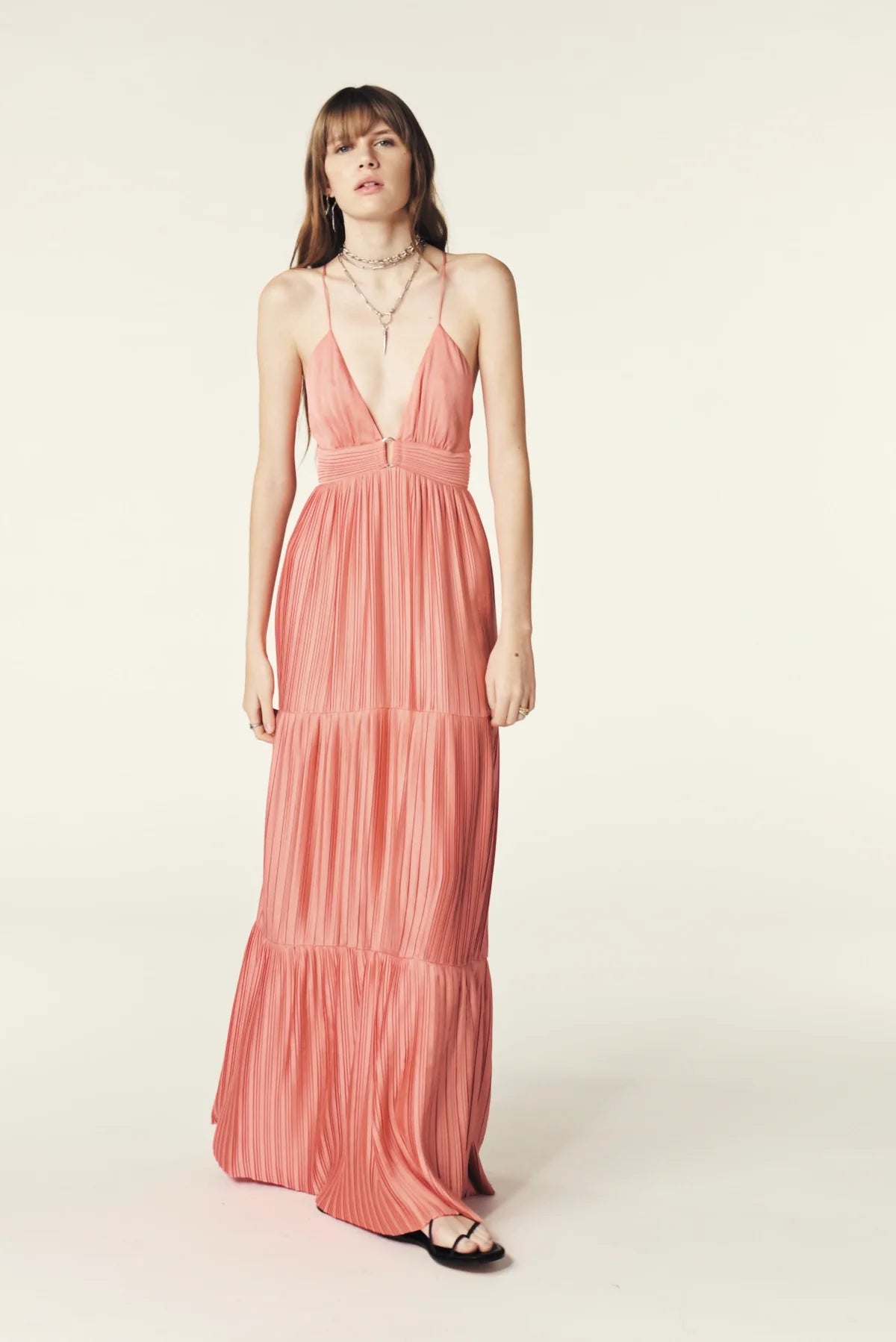 Pleated Satin Strappy Dress- Ba&Sh