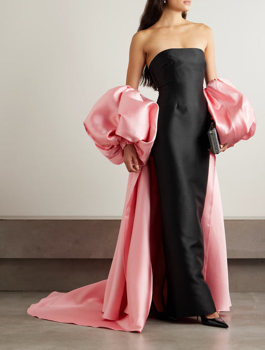 Strapless Satin & Puff Sleeve Cape- Solace London